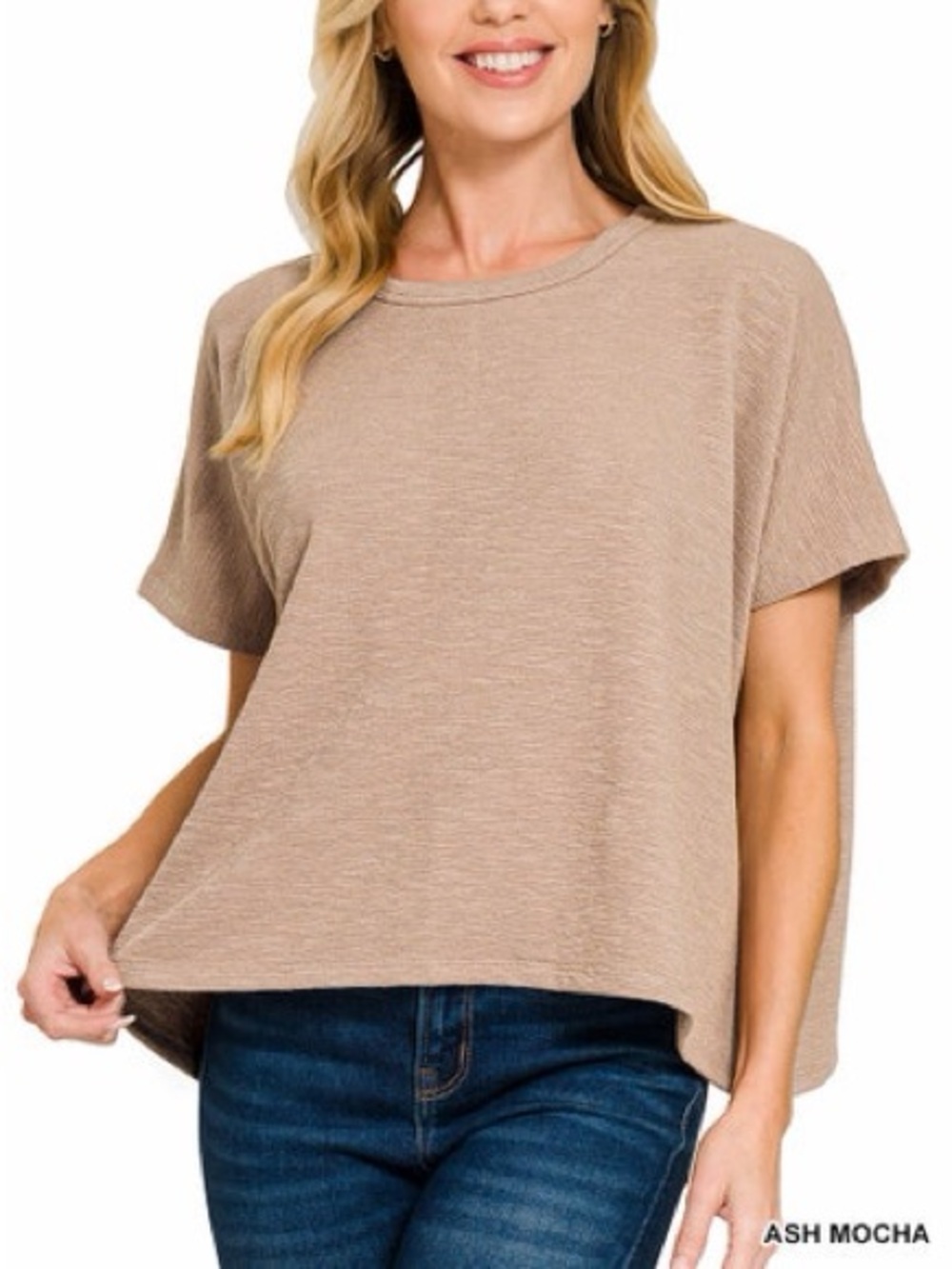 Zenana Cotton Slub Oversized Tee size small in ash mocha NIB
